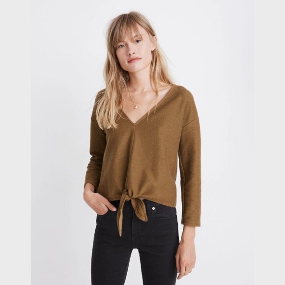 Madewell Texture & Thread Long Sleeve Tie Front Top - Picture 1 of 9